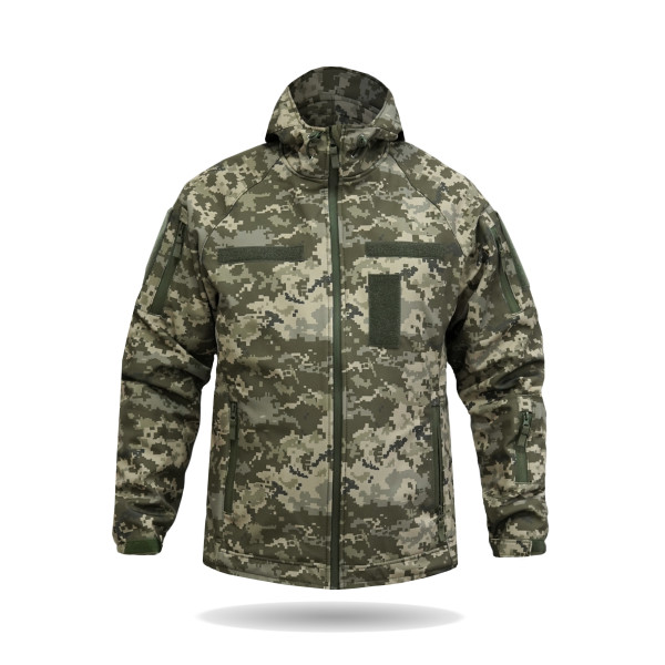 Куртка Windproof Softshell ветрозащитная (пиксель), водостойкая, флис 320 г/м²