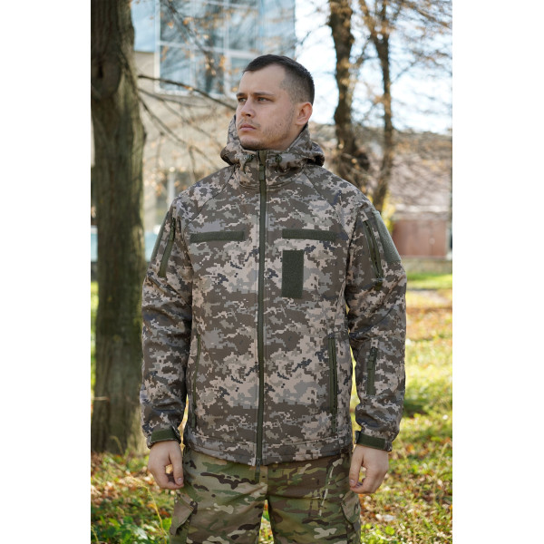 Куртка Windproof Softshell ветрозащитная (пиксель), водостойкая, флис 320 г/м²