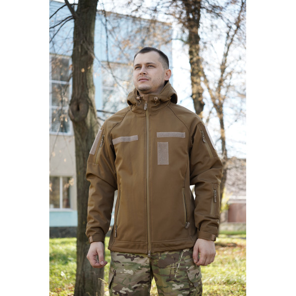Куртка Windproof Softshell ветрозащитная (койот), водостойкая, флис 320 г/м²
