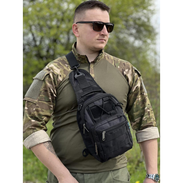 Сумка через плечо - Черная с MOLLE-системой