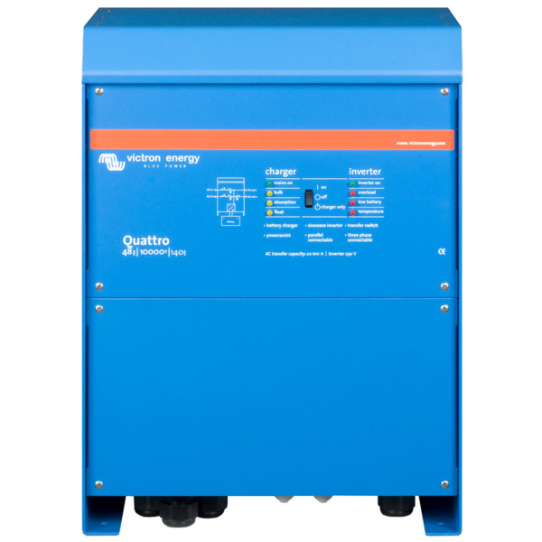 Гибридный инвертор VICTRON ENERGY QUATTRO 48/10000/140-100/100 (10 КВА/8 КВТ, 1 ФАЗА, БЕЗ MPPT)