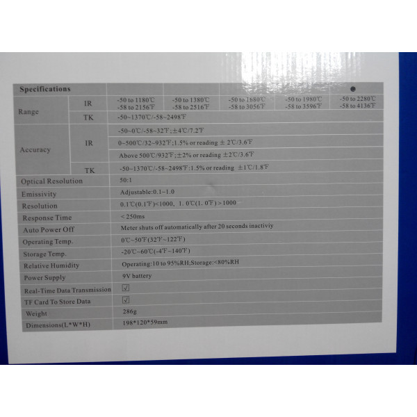 Пирометр термометр FLUS IR-867 (-50…+1180) с термопарой К-типа