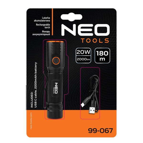 Фонарик аккумуляторный USB 99-067 NEO TOOLS