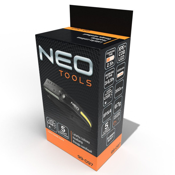 Налобный светодиодный фонарик 2-в-1 NEO TOOLS 99-097