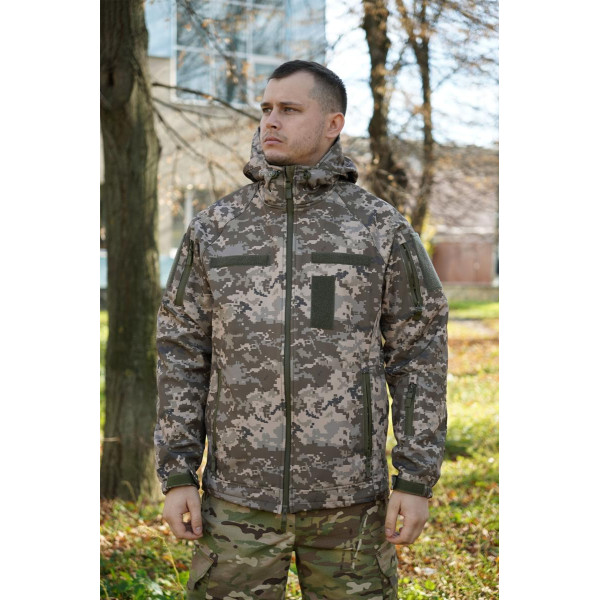 Куртка Windproof Softshell ветрозащитная (пиксель), водостойкая, флис 320 г/м²